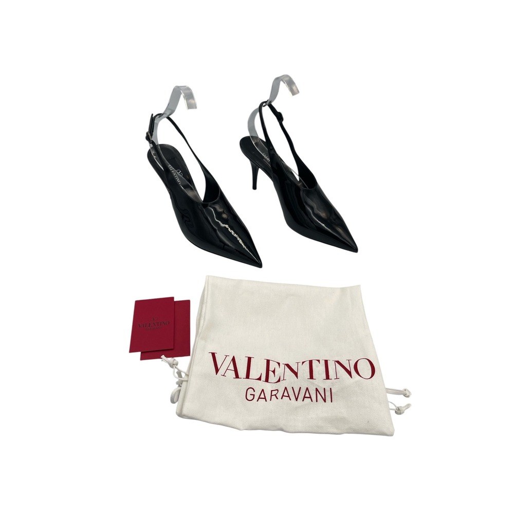 Valentino Garavani‎ Black Patent VLogo Pointed Toe Slingback Pumps EU 38 US 8